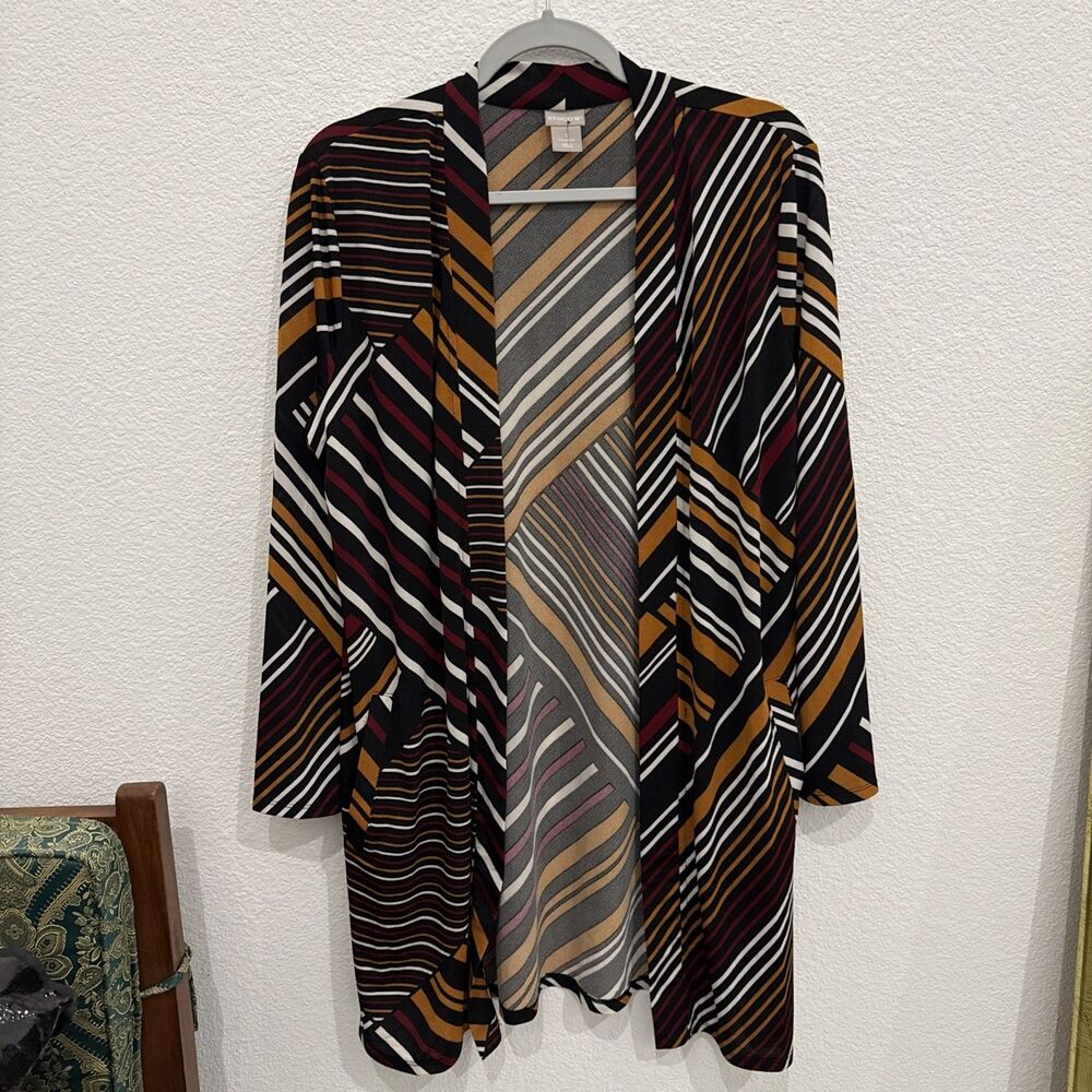 Chico's Multicolor Mixed Stripe Longline Slinky Knit Cardigan Sz 1 -Travel